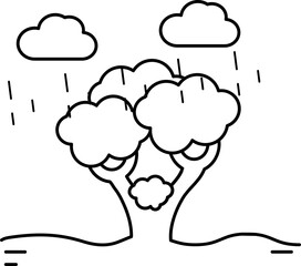 Raining cloud with Tree icon in thin line art.