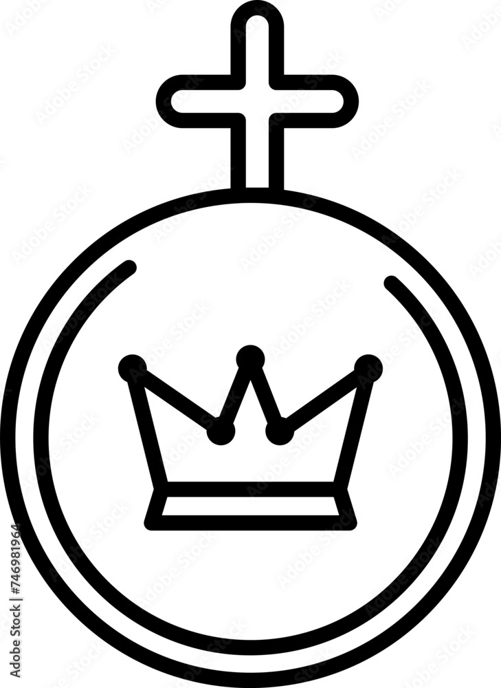 Sticker Female Gender Sign with Crown icon in thin line art.