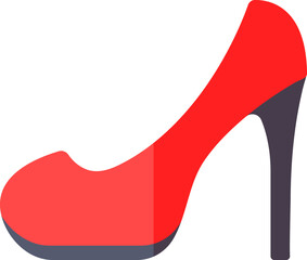 Red high heels in flat style.