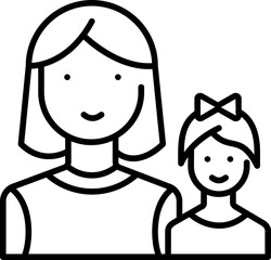 Obraz premium Line art illustration of mother with daughter icon.