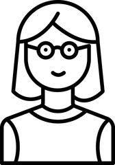 Cartoon Woman wearing eyeglasses icon in thin line art.