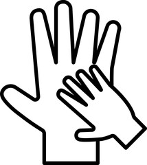 Caring hands icon in black line art.