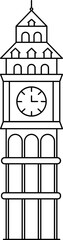 Flat Style Big Ben Icon in Black Outline.