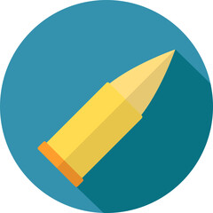 Gun bullet icon in yellow color on blue background.