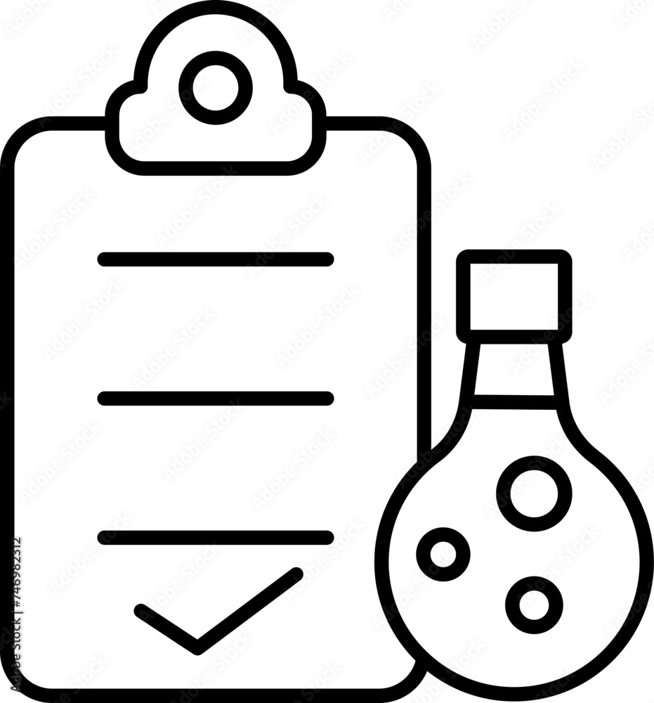 Wall mural check chemical or medicine research report icon in black outline.