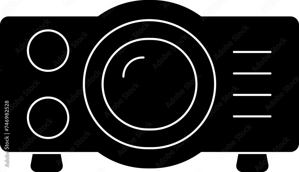 Sticker video projector icon in black and white color.