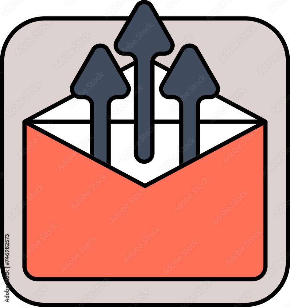 Sticker up arrow with envelope icon in gray and orange color.