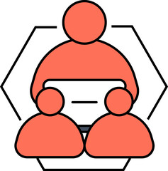 Online Group meeting or people working in laptop icon in orange color.