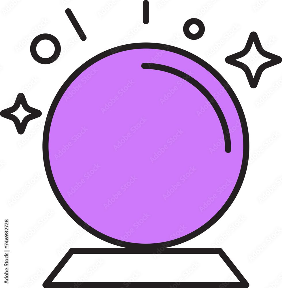 Sticker crystal ball icon in purple and white color.