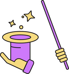Magician Icon In Purple And Yellow Color.