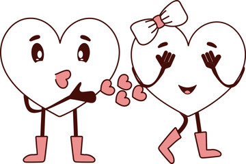 Cartoon Heart Passing Flying Kiss To Lover Vector Illustration.