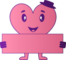 Cartoon Heart Male Holding Blank Paper In Pink And Purple Color.