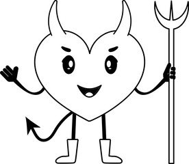 Black And White Heart Shape Devil Character Icon Or Symbol.