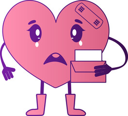 Crying Heart Character With Letter Icon In Pink And Purple Color.