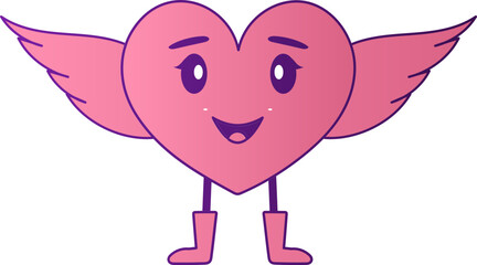 Illustration Of Angel Heart Character Icon In Pink And Purple Color.