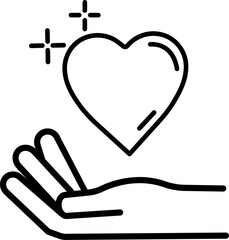 Illustration of Heart on Hand line icon in flat style.