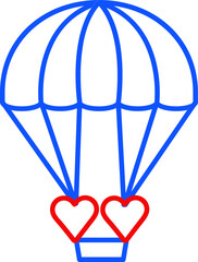 Beautiful Hot Air Balloon Icon in red and blue thin line.