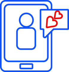 Human Online Chatting from Smartphone with Heart or Love Message line icon.