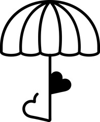 Two Heart with Umbrella line icon in flat style.