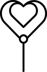 Heart shape Lollipop icon in black line art.