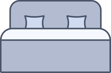 Flat Style Double Bed Icon Or Symbol In Blue And Gray Color.