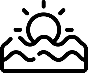 Sun with river icon in black line art.
