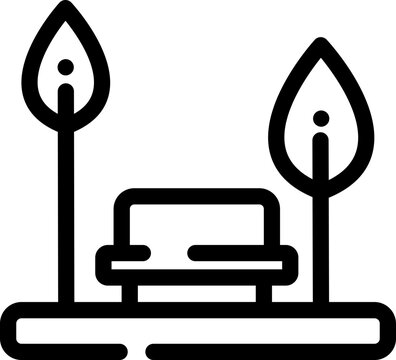 recommend clip art: Black line art illustration of bench in park icon.