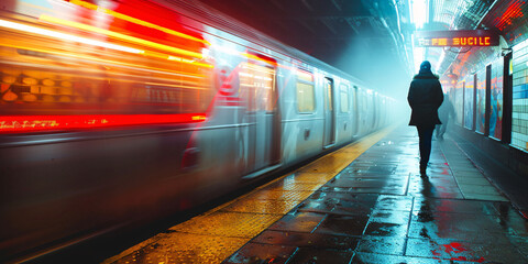 Subway Scene Enhanced by the Long Exposure Effect, Capturing the Transient Moments and the Essence of Urban Travel.