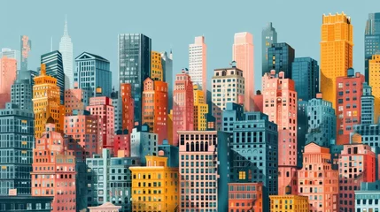 Poster Soft pop-art wallpaper adorned with abstract cityscape scenes © Lerson