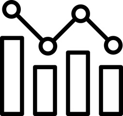 Statistics bar graph icon in black line art.