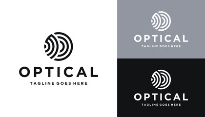 Circular Initial Letter OM M O MO with Simple Optical Circle Line Art Logo Design