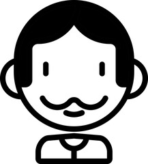 Cartoon Man Icon In Black And White Color.