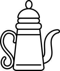 Black Outline Kettle Icon On White Background.