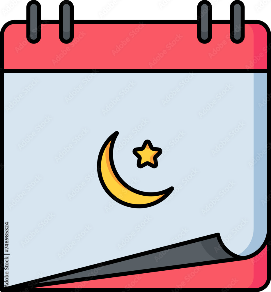 Canvas Prints Vector illustration of Crescent moon with star symbol on calendar icon.