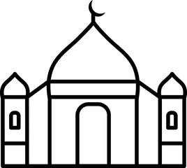 Fototapeta na wymiar Flat Style Mosque icon in black line art.