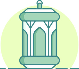 Flat style Arabic Lamp icon in green and white color.