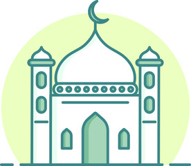 Isolated Mosque icon in green and white color.