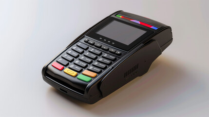 Closeup of wireless payment terminal. Modern Point of Sale technology device.