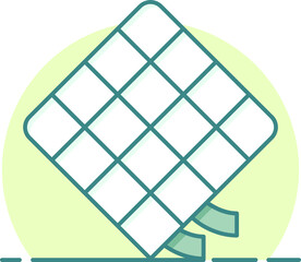 Green and White Ketupat icon on round background.