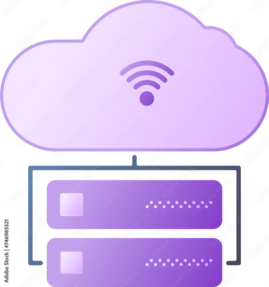 Canvas Prints wifi connected with cloud and server icon in purple color.