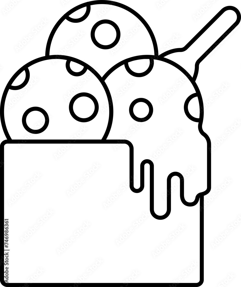 Poster Black Line Art Ice Cream Cup Icon.