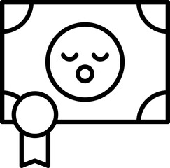 Black Line Art Illustration of Birth Certificate Icon.