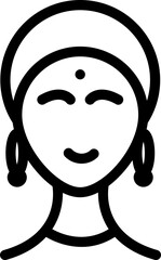 Indian woman face icon in black line art.