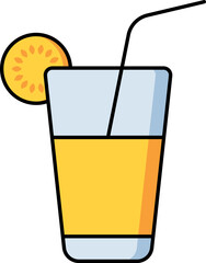 Juice Glass with Straw icon in yellow and black color.