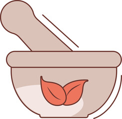 Leaf with Mortar and Pestle icon icon in brown color.