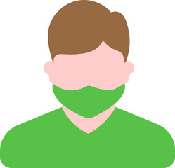 Faceless man wearing mask icon in green color.