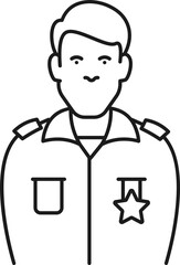 Black line art Policeman icon in flat style.