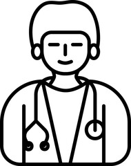 Flat style Male Doctor icon in black outline.