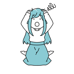 頭を抱える私服の女の子