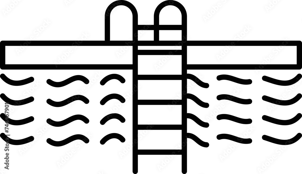 Sticker swimming pool icon in thin line art.